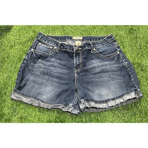 Earl Jean Iron Cross Rhinestone Pocket Denim Shorts Y2K Cuffed Womens Size 12